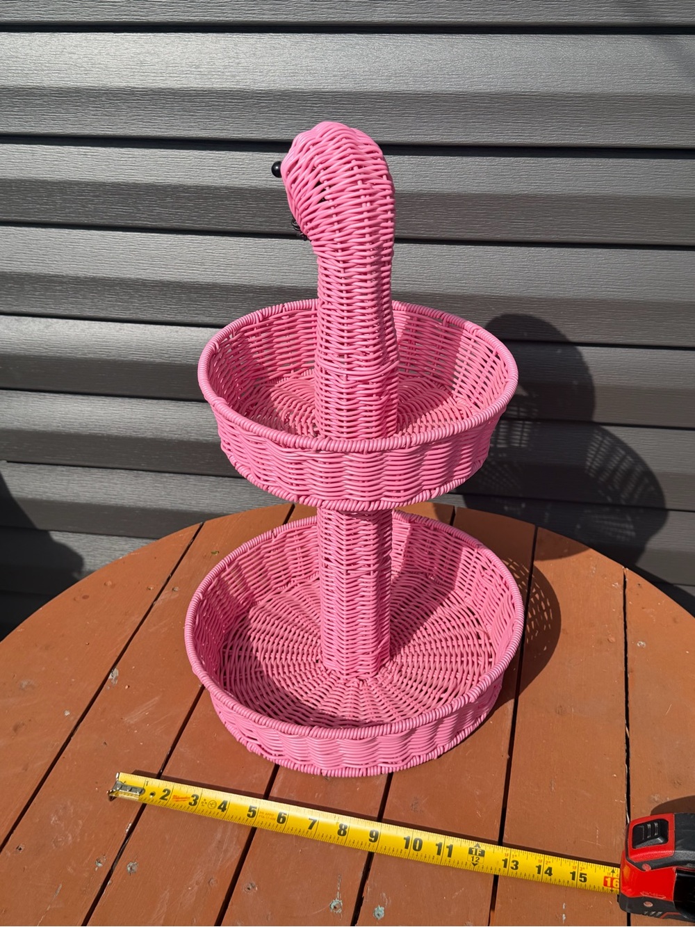 Charming Pink Flamingo Wicker Two-Tier Basket - Picture 5 of 16